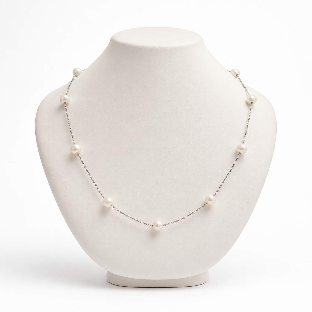 7mm Natural Pearl 32'' Station Necklace (Bridal, Everyday, Special Occasion)