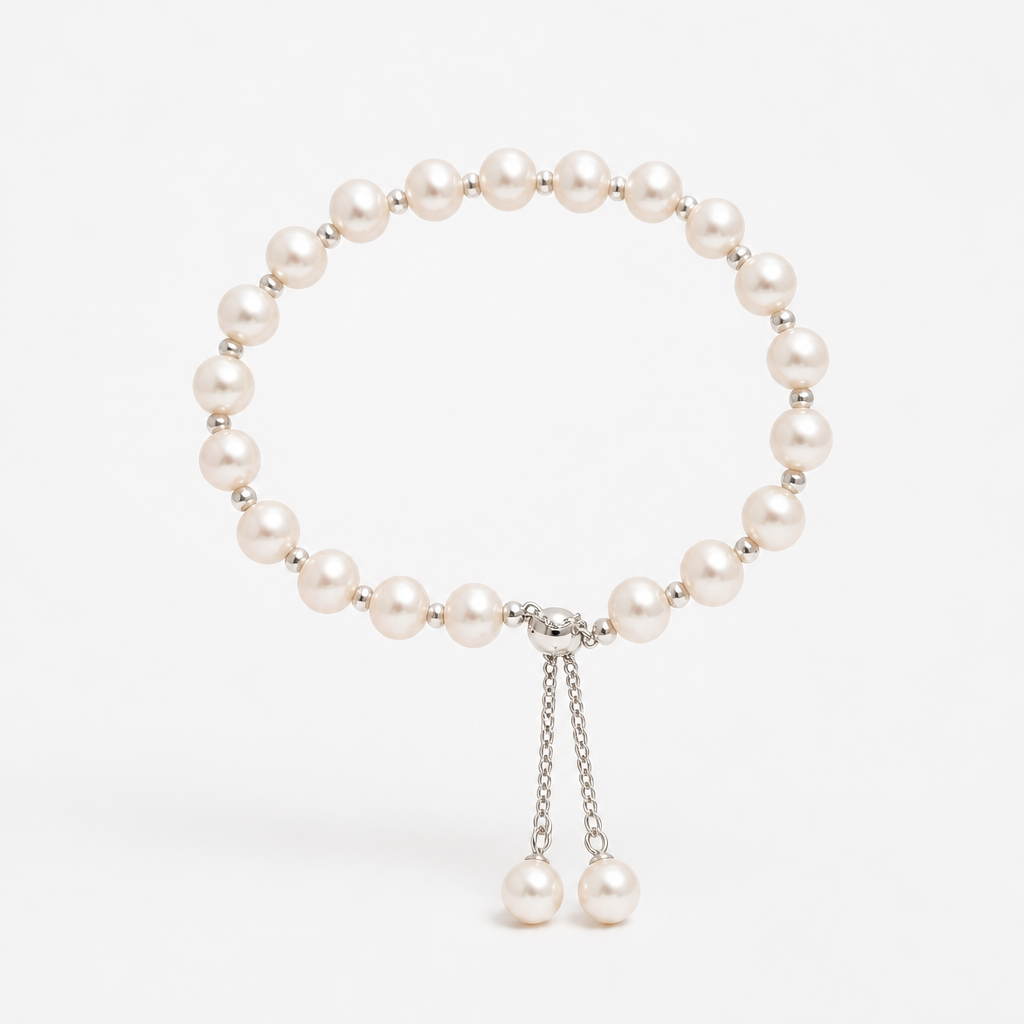 6mm Natural Pearl Beads Bolo Bracelet (Bridal, Everyday, Special Occasion)