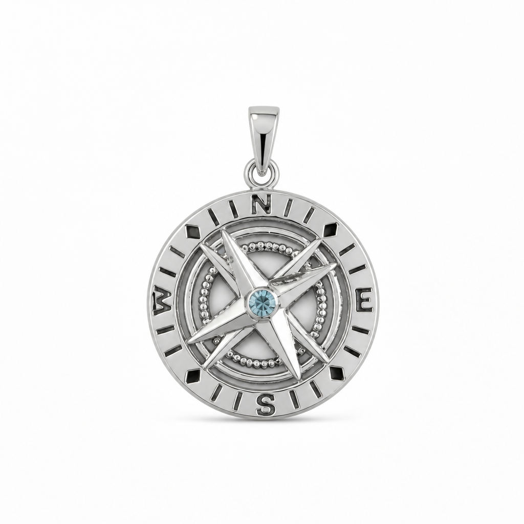 Sterling Silver Moveable Crystal Compass Pendant