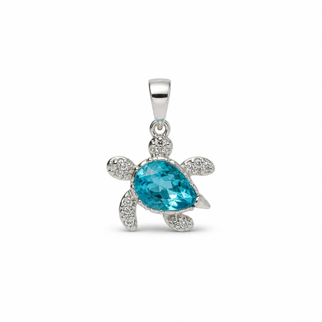 Sterling Silver Blue Crystal Turtle Pendant