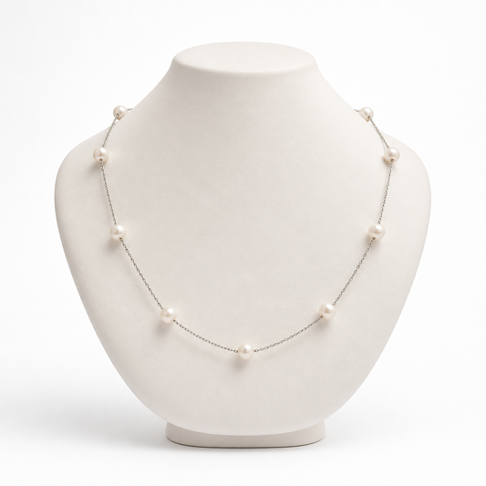 7mm Natural Pearl 32'' Station Necklace (Bridal, Everyday, Special Occasion)