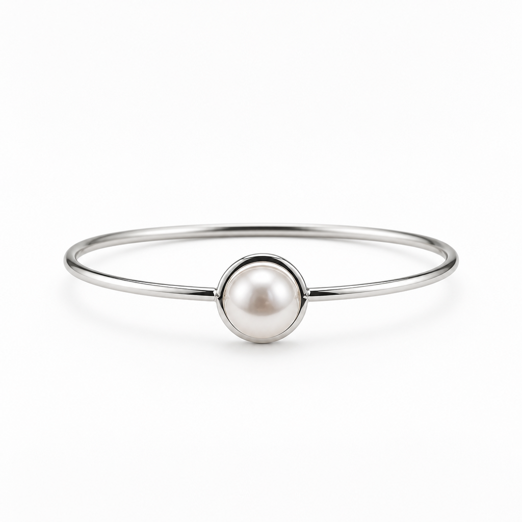 10mm Natural Pearl Flex Bangle Minamilist (Bridal, Everyday, Special Occasion)