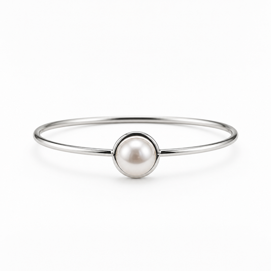 10mm Natural Pearl Flex Bangle Minamilist (Bridal, Everyday, Special Occasion)