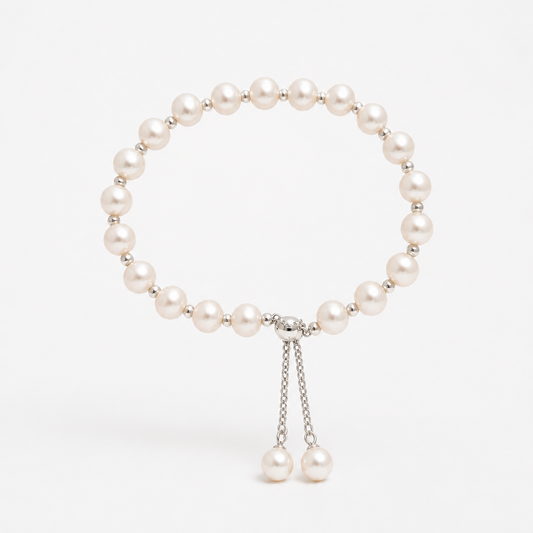 6mm Natural Pearl Beads Bolo Bracelet (Bridal, Everyday, Special Occasion)