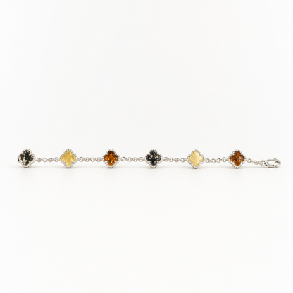 8'' Adjustable Baltic Amber Multi Color Clover Miligrain Design