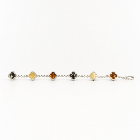 8'' Adjustable Baltic Amber Multi Color Clover Miligrain Design