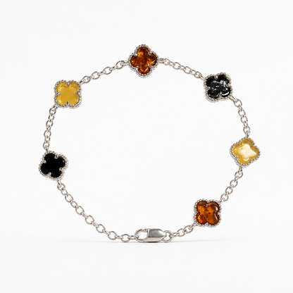 8'' Adjustable Baltic Amber Multi Color Clover Miligrain Design