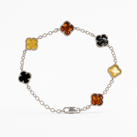 8'' Adjustable Baltic Amber Multi Color Clover Miligrain Design