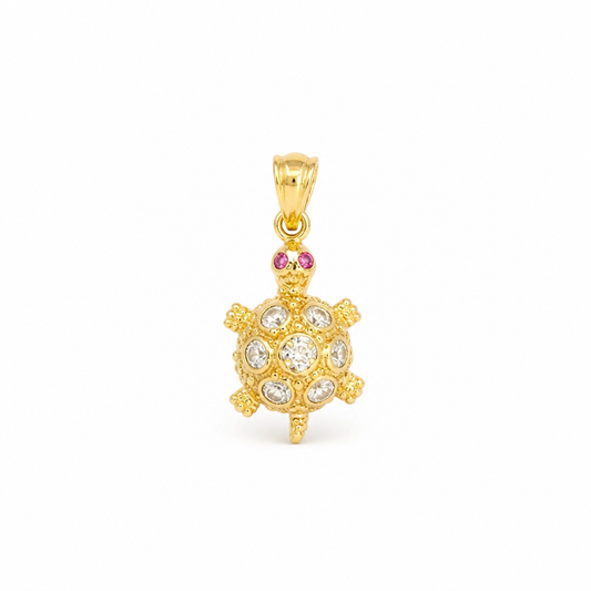 14K CZ Turtle Pendant