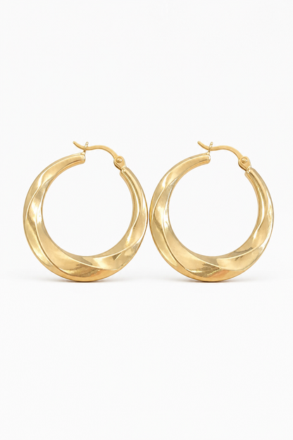 14K High Polish Wavy Look Hoops