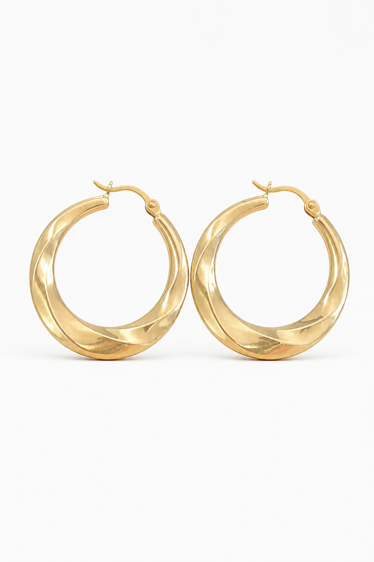 14K High Polish Wavy Look Hoops