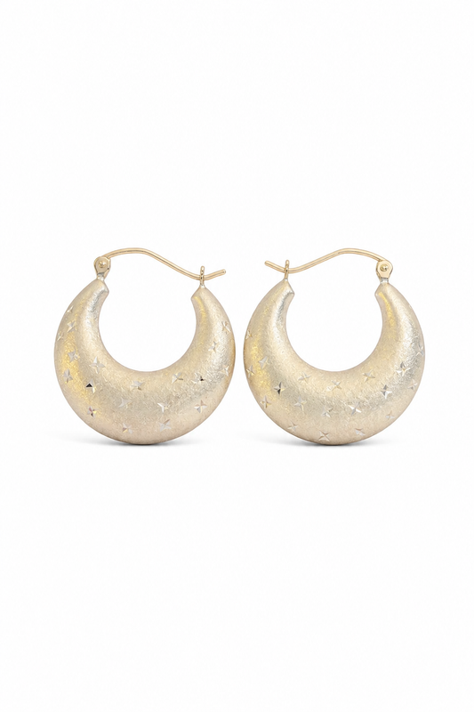 14K Diamond Cut Hoops Stars Half Moon