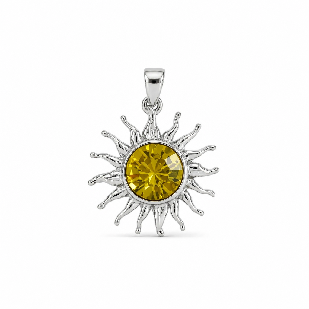 Sterling Silver Yellow Crystal Sun Pendant