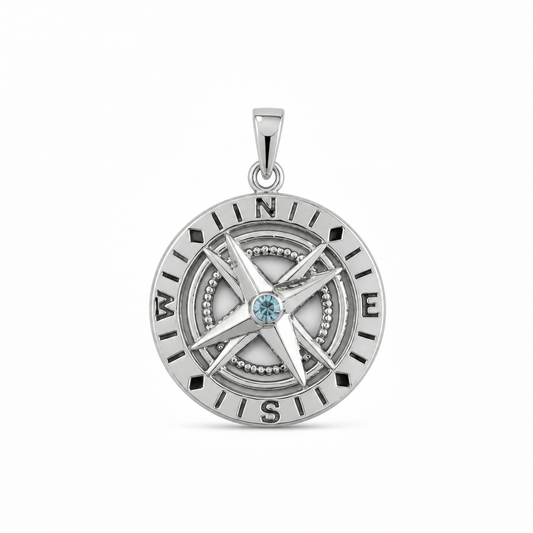 Sterling Silver Moveable Crystal Compass Pendant