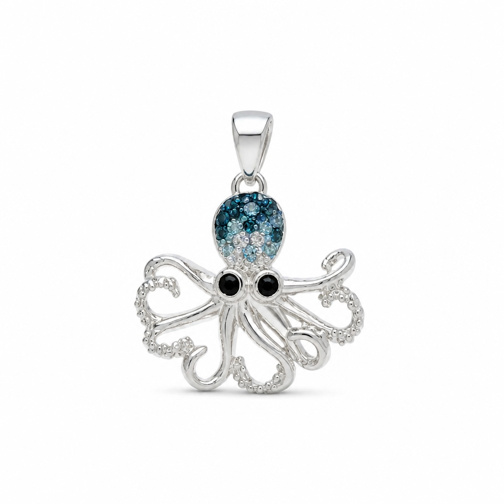Sterling Silver Octopus Blue Crystal Sea Octopus Pendant